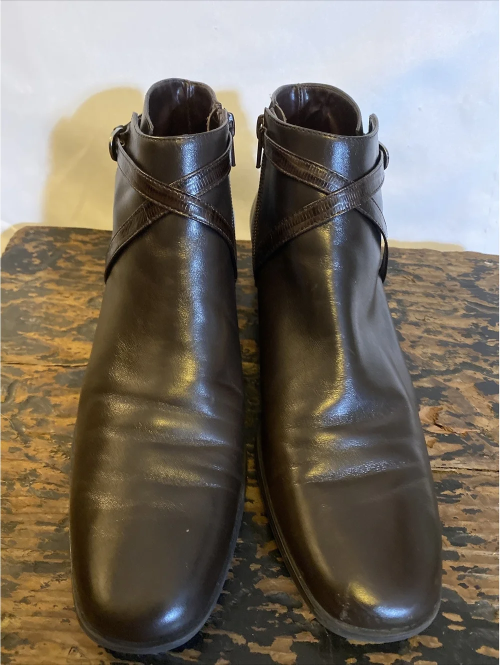 Michelle D Brown Leather Heeled Ankle Boots Size 10M